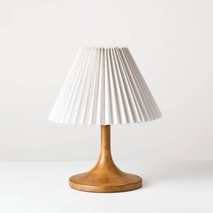 Wooden Mid Tone Lamp with Pleated Shade-2available